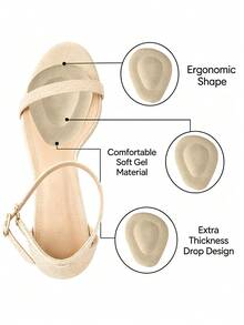 2 Pairs Women's Water Drop Shaped Anti-Slip Front Sole Pads, Thickened Invisible Soft Fashion Minimalist High Heel Half Size Inserts - Beige - View 5