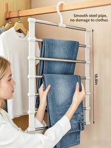 1pc Multi-Layer Pants Rack, Ladder-Style Pants Hanger, Multi-Layer Non-Marking Pants Clips, Multi-Functional Foldable Pants Rack, Space-Saving Closet Hanging Organizer, Multi-Functional Anti-Slip Ladder Design, Can Hang Scarves, Belts, Ties, Jeans, Pants, Bed Sheets, Etc. Essential Dorm Closet Organizer Tool, Suitable For Holiday Preparation, Easy To Assemble, Quick Installation, Simple And Practical, Keeps Your Favorite Clothes Within Reach - Multicolor - View 3
