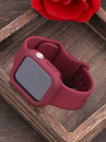 2合1運動矽膠錶帶與錶殼，相容 40mm、41mm、42mm、44mm、45mm、46mm 與 49mm 尺寸，柔軟舒適鉚接矽膠錶帶搭配防震鏤空矽膠保護殼，相容 Series Ultra/12/11/10/9/8/7/6/5/4/SE 機型，防水運動錶帶與錶殼套組，男女適用 - 矽膠錶帶+錶殼-酒紅色 - 查看 3
