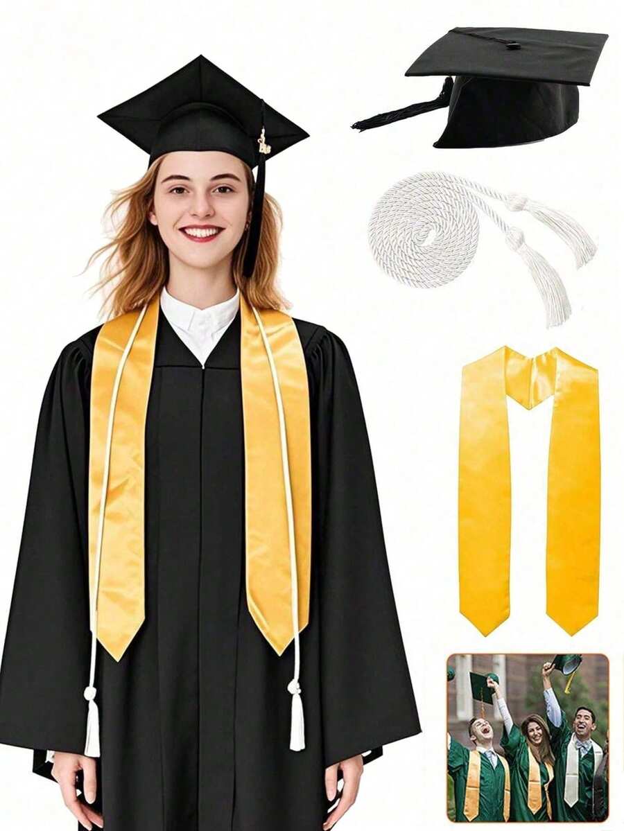Conjunto de vestimenta de graduación: Birrete de graduación, borla de graduación, set de accesorios de bata de graduación - Bata de graduación, borla de graduación, cordón de honor - Multicolor - Ver 1
