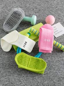 1/5 Pairs Women's Dopamine Letter Non-Slip Silicone Grip Pilates Fitness Loose Knit Breathable Boat Socks - Multicolor - View 6