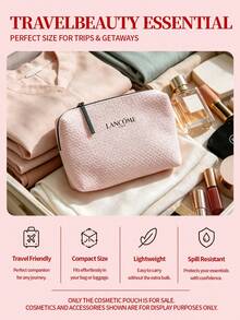 Limited Edition Lancôme Soft Knit Woven Small Toiletry Bag, Flat Trapezoid Wide Opening Portable Makeup & Skincare Storage Organizer Bag LANCOME-GIFT-18 - Baby Pink - View 6