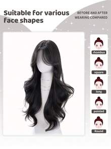 alicegarden 28-Inch Long Synthetic Wig Featuring A Natural Wavy Style In A A Stunning Black. Middle Part Design , This False Hairpiece Is Perfect For Ms Daily Party Cosplay Use, Offering A Natural And Natural Durable Wig Gift For Ladies. - Black - View 2