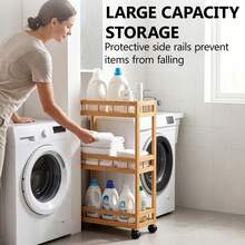 Bamboo Ultra-Thin Gap Storage Cart 3-Tier With Wheels Organizer Rack Suitable For Home Kitchen Bathroom - Camel - View 8