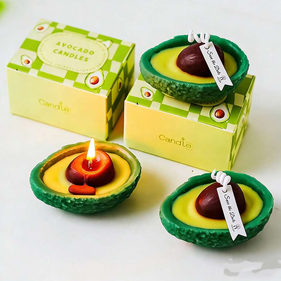 1Pc Avocado‑Shaped Scented Candle, Handmade Fruit Aromatherapy Soy Wax Candle, Ins Home Decor Atmosphere Candle, Birthday Gift Photo Prop - Green Avocado - View 1