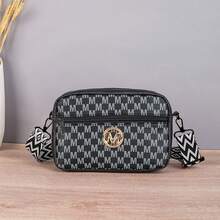 Printed Crossbody Camera Bag, Golden M-Letter Metal Emblem, Geometric Wide Adjustable Shoulder Strap, Fashionable And Small Square Ladies' Handbag - Multicolor - View 1
