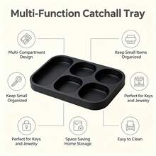 Nampan Penyimpanan Multi-Kompartemen, Hitam untuk Pintu Masuk, Kamar Tidur, Nampan Organizer Meja, Kotak Penyimpanan Multi-Kompartemen, Dapat Menyimpan Kunci, Perhiasan, Cincin, Earphone Bluetooth, Jam Tangan, dan Berbagai Barang Kecil, Nampan Meja Samping Tempat Tidur Dekoratif dan Modis - Hitam - View 4