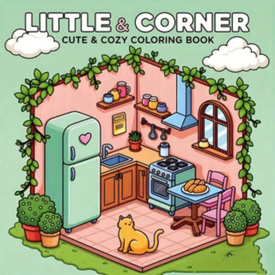Cute And Cozy Coloring Book For Adults And Teens - Relaxing Hygge Space Design, DIY Creative Art Relaxation, Whimsical Home Illustrations With Cats, Refrigerators And Kitchen Scenes - Single Piece - View 1