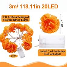 1pc Glowing Marigold Garland, 10 LED/20 LED Artificial Marigold String Lights, Halloween, Suitable For Indoor/Outdoor Holiday Party Decoration, Diwali - Orange - View 8