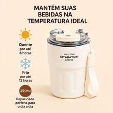 SITARAYURI Copo Térmico 290ml Aço Inoxidável Livre de BPA com Alça Portátil, Mantém Quente e Frio, Compacto para Escola, Trabalho, Viagem, Ótima Opção de Presente - Portanto - Visão 5