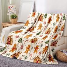1pc Christmas Gingerbread Man Candy Christmas Blanket, Soft Cartoon Style Throw Blanket For Living Room Sofa Bedroom Autumn Winter Warm Home Decor - Multicolor - View 1