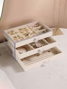 1pc 3-Layer Transparent Acrylic Jewelry Box, Multi-Layer Drawer Style, Acrylic, Anti-Oxidation, Desktop Jewelry Storage Box, Drawer Vanity Jewelry Organizer, Desktop Drawer Storage Box, Stackable Storage Box, Jewelry Earrings, Necklaces, Bracelets - Multicolor - View 7