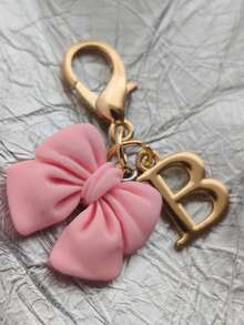 Pink Compact Bowknot Letter A-Z Keychain Pendant, Matching Bag Charm, Seasonal Opening Halloween Interactive Small Gift - Multicolor - View 31