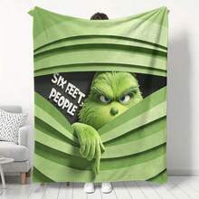 The Grinch Soft & Comfortable 1pc Open Curtain Modern Flannel Christmas Nap Blanket - Christmas Tree, Deer, Snowflake, Snowman - Polyester Nap Blanket - Digital Print Craft, Suitable For Sofa, Bed, Travel, Office Home Decor - Multicolor - View 9