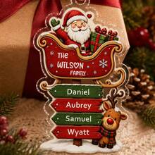 Custom Santa Sleigh Family Name Ornament, Personalized 2-6 Names Christmas Tree Decor, Festive Reindeer Signpost Style, Customized Wall Hanging, Customizable Text Family Keepsake, Holiday Home Decor, Christmas Gift 2026, Christmas Decorations - Style a - View 6