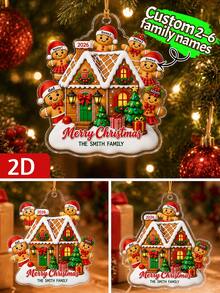 客製化薑餅人家族姓名裝飾品，可個性化 2-6 個姓名聖誕樹裝飾，客製化牆掛，可自訂文字家族紀念品，節日家居裝飾，2026 聖誕禮物，聖誕裝飾，聖誕飾品，2D 平面 - 風格B - 查看 1