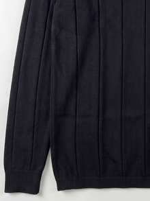 Men's Solid Color V-Neck Ribbed Knit Pullover Sweater - Black - View 5
