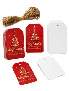 18 buah Label Hadiah Natal, Label Gantung Liburan Merah & Emas, Label Pohon Natal Feliz Navidad, Cocok untuk Pembungkus Hadiah, Kotak, Tas, Suvenir Pesta, dan Dekorasi Liburan - MultiWarna - View 5