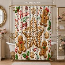 1pc/4pcs Christmas Snowflake Gingerbread Man Multi-Functional Bathroom Decor Shower Curtain Set, Free 12 Hooks, Premium Holiday Atmosphere, Bathroom Mat, U-Shaped Floor Mat And Round Toilet Lid Cover, Suitable For All Christmas Occasions - Snowflake Gingerbread Man - View 11
