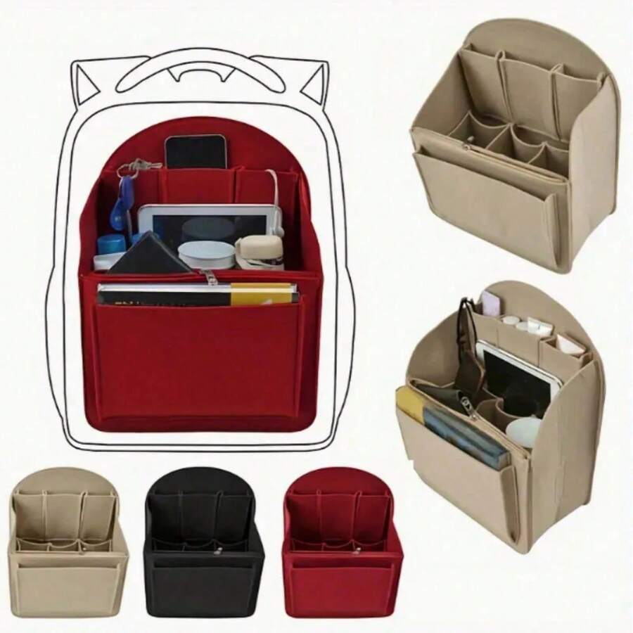1pc Backpack Organizer Bag, Car Cosmetic Storage Bag, Felt Backpack Organizer Bag, Multi-Pocket Backpack Organizer Bag, Multi-Function Bag In Bag, Zipper Design Travel Backpack Organizer Bag, Backpack Organizer Liner Bag