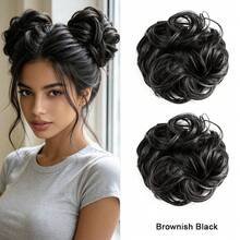 2 Packs Messy Curly Synthetic Hair Bun Scrunchies, 6 Inch Elastic Fake Donut Hair Rings, Fluffy Voluminous Hair Pieces For Women, Quick Double Buns Look For Daily Halloween Party - Multicolor - View 13