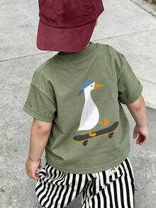 Young Boy Comfortable Soft Fabric Short Sleeve Top, Suitable For Spring, Autumn, Summer Daily Wear - Olive Green - View 3