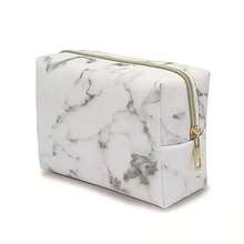 Marble Pattern PU Makeup Storage Bag, Waterproof Travel Makeup Bag, Professional Portable Makeup Box, Embroidery Tool Storage Organizer, 1pc, Makeup Bag, Cosmetic Bag, Skincare Bag, Toiletry Bag, Storage Bag - White - View 4