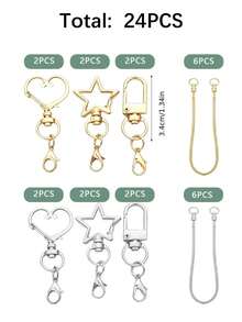 24/48PCS Star & Heart Shaped Keychains With Lobster Clasp Set, Includes Double-Ended Connector Chain, DIY Key Rings, Key Loops. Suitable For Wedding, Birthday Party Decoration And Holiday Gifts - Keychain Accessory Kit - View 8