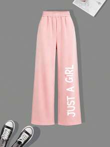 Tween Girl Casual Sweet Cute Cat Print Crew Neck Sweatshirt & Printed Wide Leg Pants 2pcs Set, Suitable For Spring/Autumn Wear, School, Shopping And Sports Occasions. - Pink - View 6