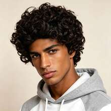 Fashion Men's Short Curly & Straight Synthetic Wig, Natural Black & Dark Brown Male Daily Party Halloween Cosplay Costume Wig - Multicolor - View 12