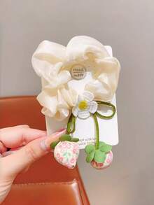 1pc Flower Strawberry Pendant Hair Scrunchie, Semi-Transparent Satin Flower Decor Hair Tie, Sweet Decorative Women's Hair Accessory - Multicolor - View 3