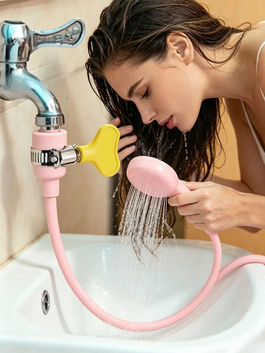1pc Faucet Extension Shower Head, Portable Handheld Shower Spray, With Adjustable Clip-On Hose, Multi-Purpose For Dorm Hair Washing, Pet Dog & Cat Bathing, Home Sink Cleaning, Drill-Free Easy Installation - Multicolor - View 1