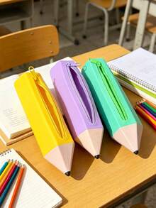 1pc Fun Pencil Shaped Pencil Case, Pencil Shape Student Pencil Pouch, Large Capacity Multi-Color Stationery Storage Box, Suitable For Back To School Season Gift, Gift Packaging Supplies, Storage Bag - Multicolor - View 2