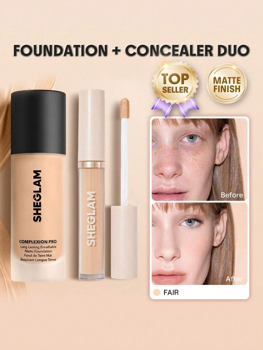 SHEGLAM [2件組] Complexion Pro 霧面粉底液與遮瑕膏套組 - Fair - 查看 1