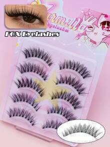 5 Pairs Winged Elongated False Eyelashes, Outer‑Corner Lifted Slanted Upturned Strip Lashes, Fluffy Voluminous Lashes, Invisible Thin Clear Band Soft Reusable Dramatic Eye Lashes, Invisible Thin Clear Band Soft Reusable Dramatic Eye Lashes - Black - View 1