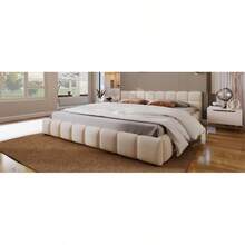 Elegant Beige Chenille Upholstered Bed With Checkerboard Design Queen Beige - Beige + Chenille + Queen1 - View 9