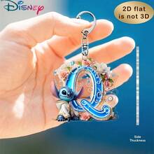 Disney Stitch Letter Embroidered Keychain, 26 'A-Z' Floral Cartoon Patterns, Acrylic Pendant With Chain, Suitable For Bags, Keys And Car Keys, Travel Accessory Gift, Cute Floral Keychain Design, Smooth Surface, Keychain, Decorative Keychain, Cartoon Keychain, Christmas Gift, Fan Gift, 2D Flat Gift, Holiday Gift, Home Decor - Multicolor - View 14