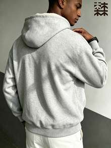 mulinsen Men's Off-Shoulder Long Sleeve Half-Zip Sweatshirt, Thick Warm Pullover Sweatshirt, Suitable For Autumn/Winter Daily Wear - Light Grey - View 5