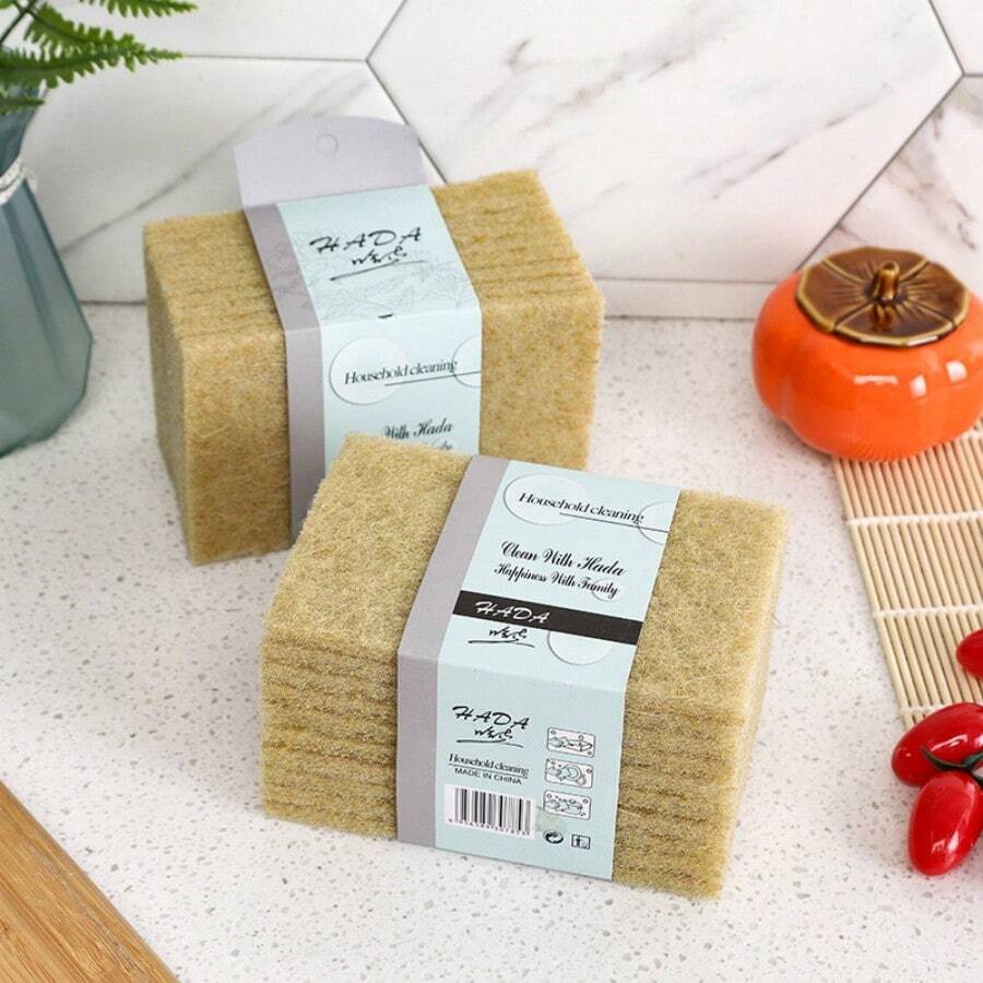 5/10pcs Sisal Wood Pulp Sponge Cloth, Sisal Fiber Dish Cloth, Green, Durable Washable Non-Stick Dish Cloth - Multicolor - View 1