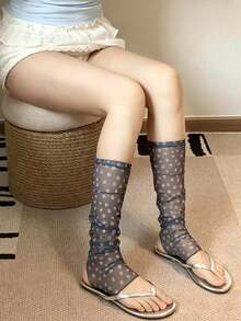 1/2 Pairs Korean Sweet Girl Style Mesh Floral Ruffle Leg Warmers, Japanese Girly Style Sheer Floral Leg Sleeves - Multicolor - View 4