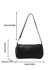 1pc New Fashion Versatile Textured Shoulder Bag Underarm Bag, Suitable For Dating, Outing, Party And Other Occasions, Fashionable Women's Solid Color Wallet. Crocodile Pattern Position Random - Black - View 10