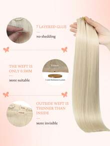 DOORES 14-24 Inch Seamless Clip-In Hair Extensions, 130g-160g 7pcs Real Human Hair Invisible PU Skin Weft, Platinum Gold, Natural Remy Straight Hair, Easy To Wear & Style - S60A - View 3