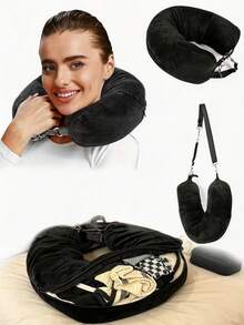 1pc Multi-Functional Adjustable U-Shaped Travel Neck Pillow, Wide & Comfortable Design With Convenient Zipper, Portable Travel Rest Accessory, Suitable For Airplane, Car, Train, Office, Long-Distance Travel, Travel Essential, Cruise Essential, Travel Storage Bag - A - View 2