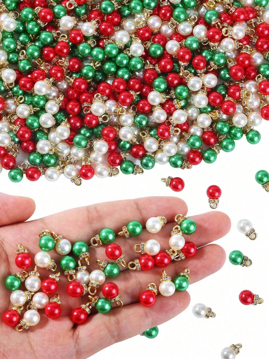 30/60pcs Christmas ABS Faux Pearl Charm Pendant Mix Color Rhinestone Spacer Beads For Jewelry Making DIY Bracelet Christmas Decoration - Christmas Pendant - View 1