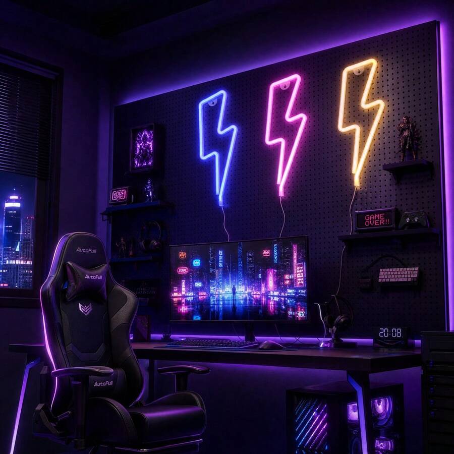 1pc LED Lightning Neon Wall Light, Small Night Light, Game Room Decor, Home Party Creative Fairy Light, Birthday Theme Scene Atmosphere Light, Living Room Bedroom Decoration