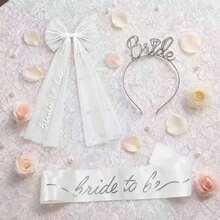 Bride-To-Be Sash & Headband Set - Bridal Shower Accessories, Bachelorette Party Supplies With Bow, Wedding Party Photo Props Set, Bridal Gift For Her - C - View 3
