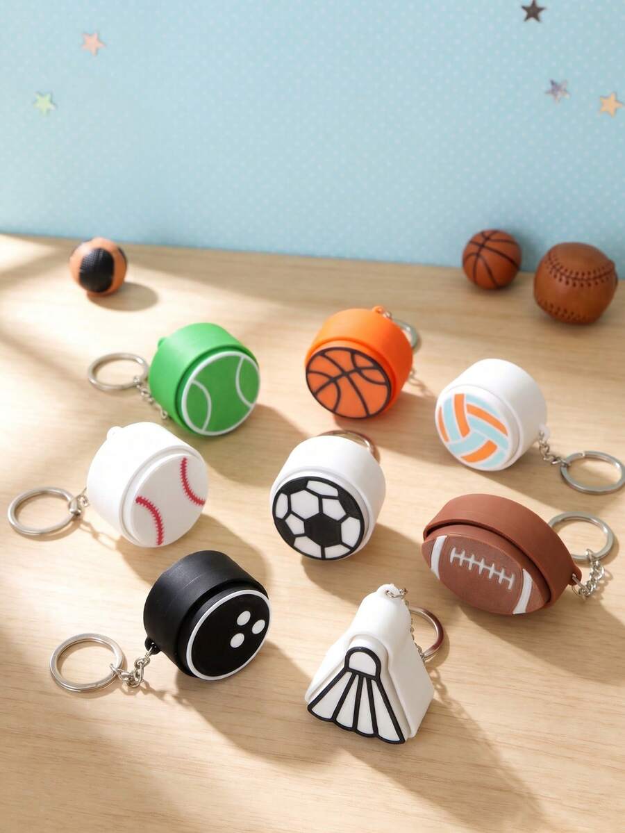 Teenager Sports Ball Fingertip Button Keychain, Crisp Clicking Sound Tactile Press Stress Relief Pendant, Tennis Basketball Football Rugby Mini Sports Charm, Portable Bag Accessory, Unique Teenager Birthday Graduation Holiday Party Gift - Multicolor - View 1