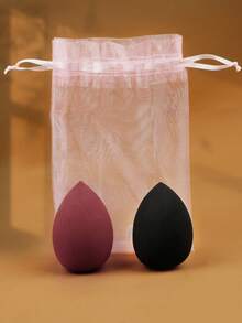 2pcs Water Drop Makeup Sponges Expand When Wet, Non-Absorbent + Convenient Mesh Storage Bag - Multicolor - View 13