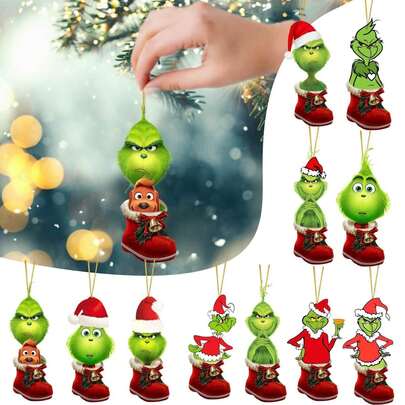 The Grinch The 11/2Pcs Acrylic ‑Themed Christmas Tree Hanging Ornament, Cute Shoe Design, Multiple Styles Optional, Perfect For Christmas Home Decor, And Ideal As Xmas Tree Decoration And Holiday Party Gift.(Random Style )