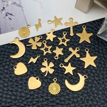 20pcs Stainless Steel Star Moon Love Pendant Jewelry Making DIY Earring Pendant Various Design Charms For Jewelry Making Bracelets Necklace - Gold - View 3